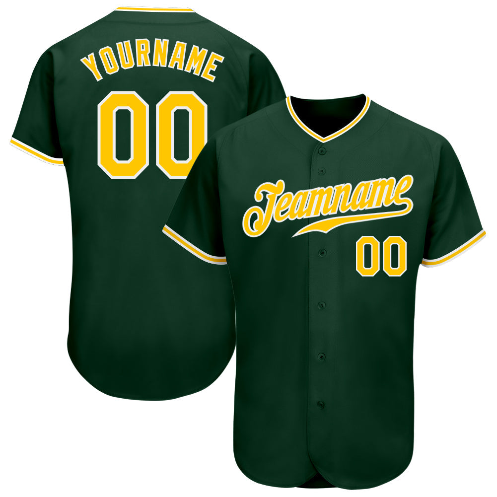 Custom Green Gold-White Authentic Baseball Jersey - Main View