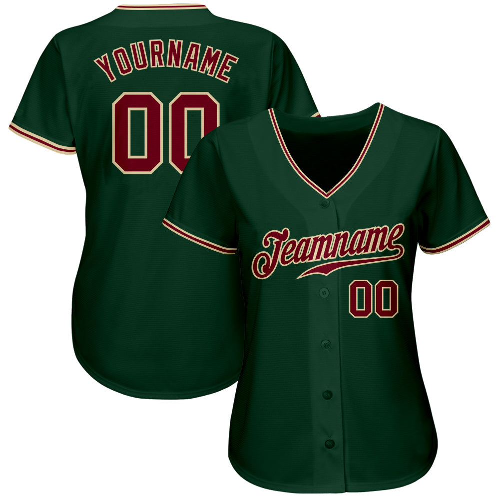 Custom Green Crimson-City Cream Authentic Baseball Jersey view 2