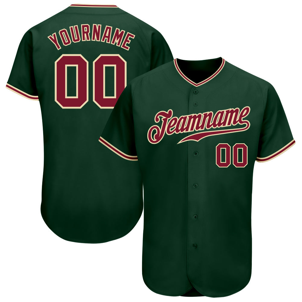 Custom Green Crimson-City Cream Authentic Baseball Jersey - Main View