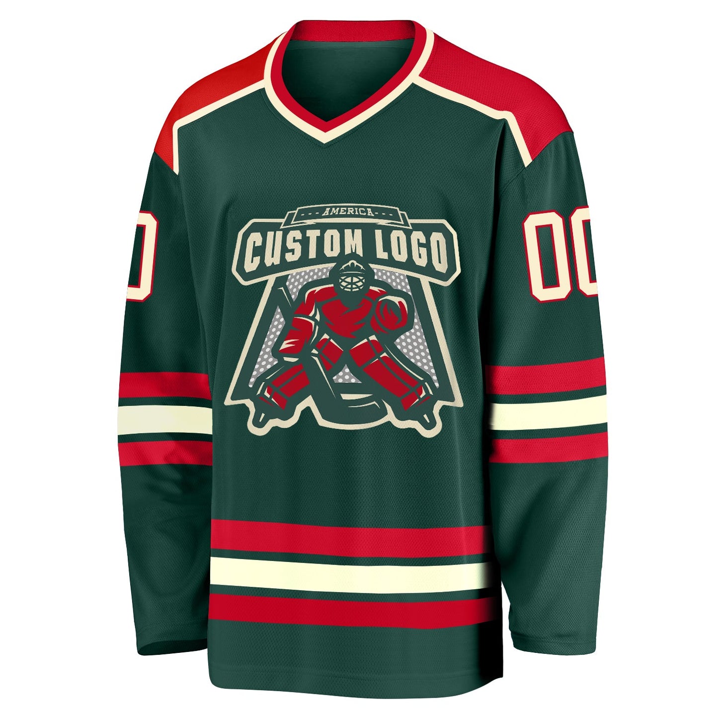 Custom Green Cream-Red Hockey Jersey view 2
