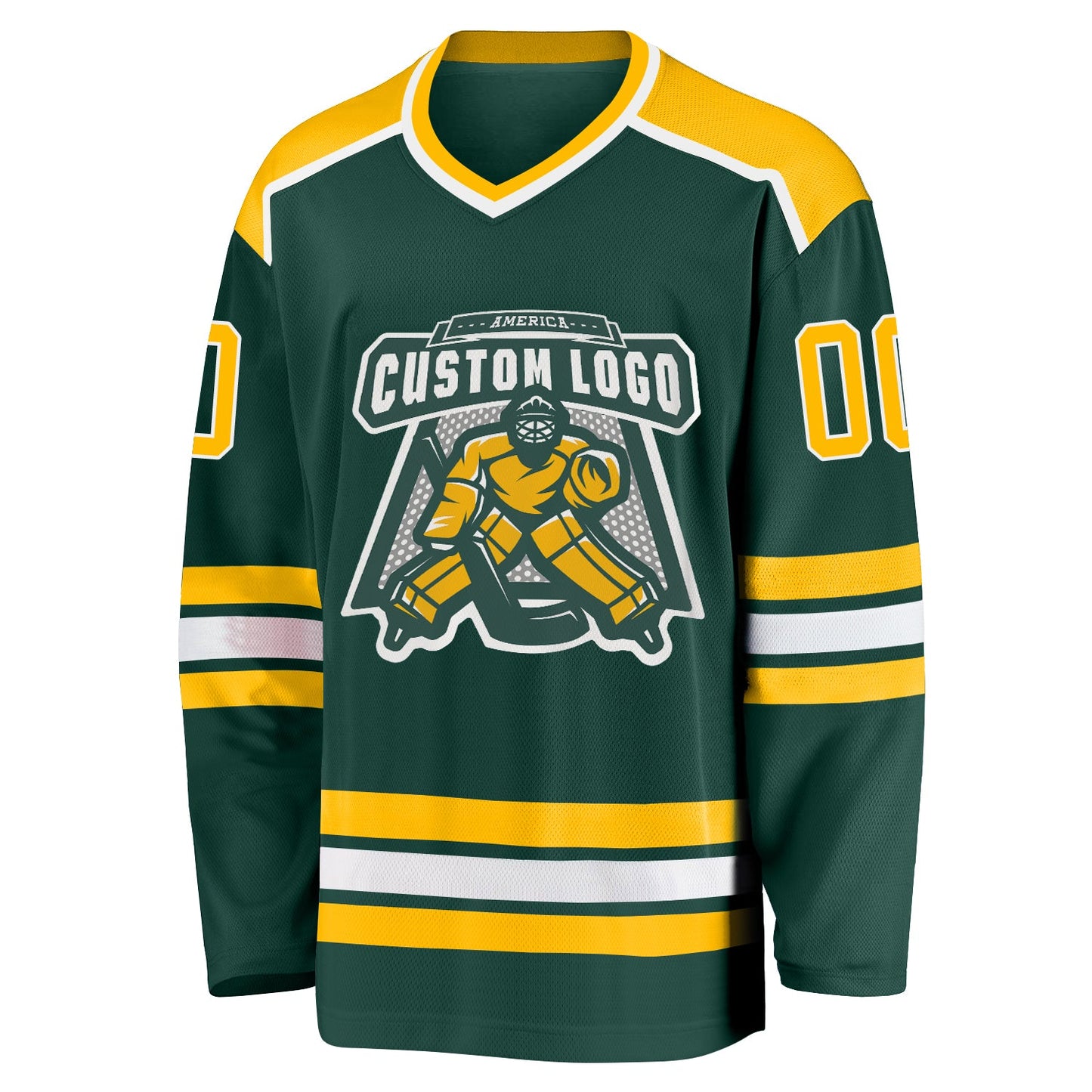 Custom Green Gold-White Hockey Jersey view 2