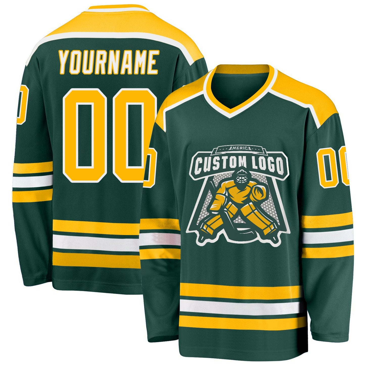 Custom Green Gold-White Hockey Jersey - Main View
