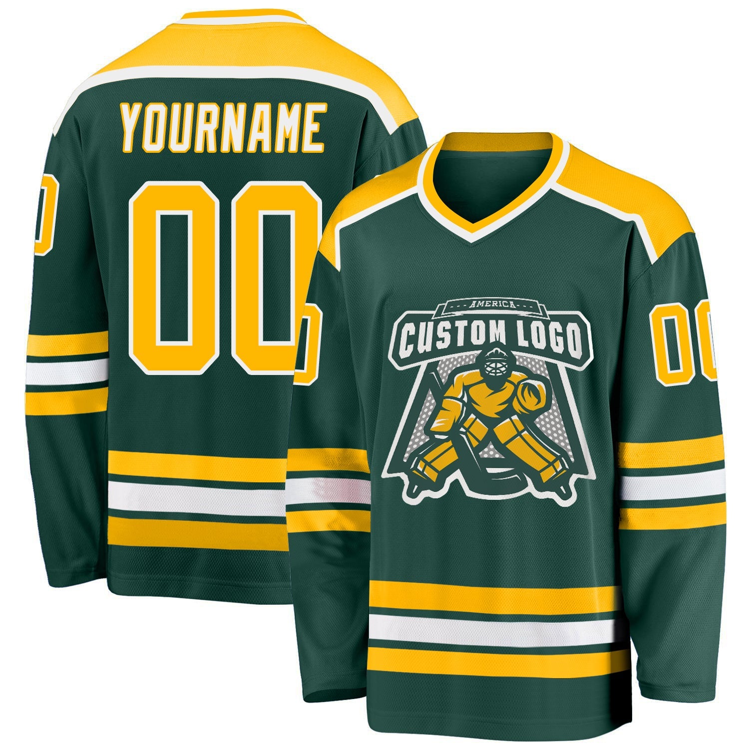 Custom Green Gold-White Hockey Jersey - Main View
