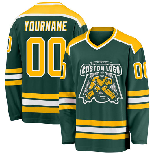 Custom Green Gold-White Hockey Jersey - Main View