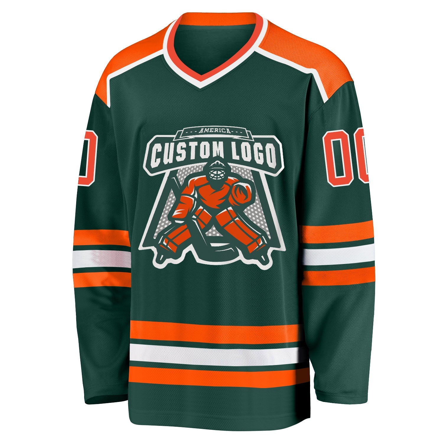 Custom Green Orange-White Hockey Jersey view 2