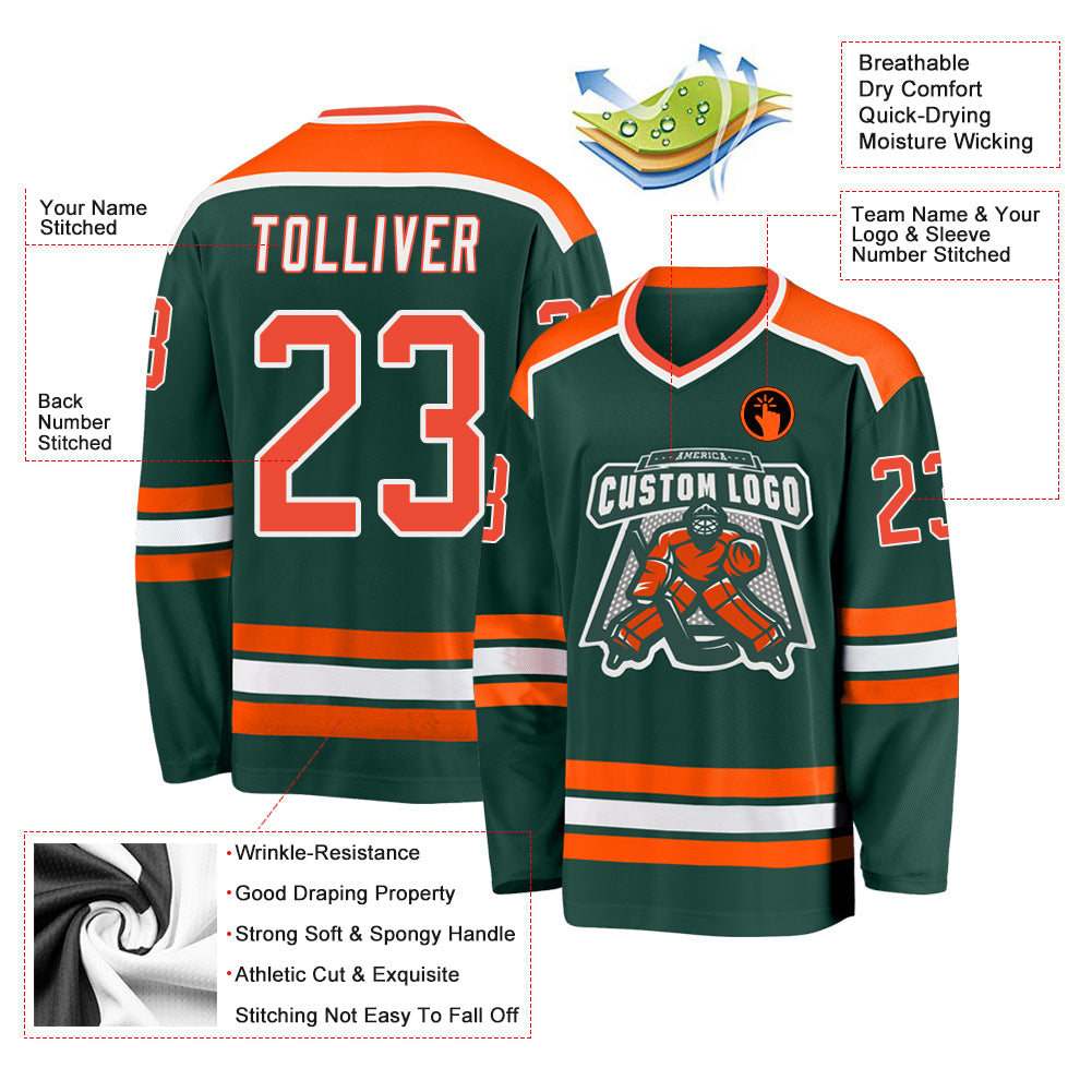 Custom Green Orange-White Hockey Jersey view 3
