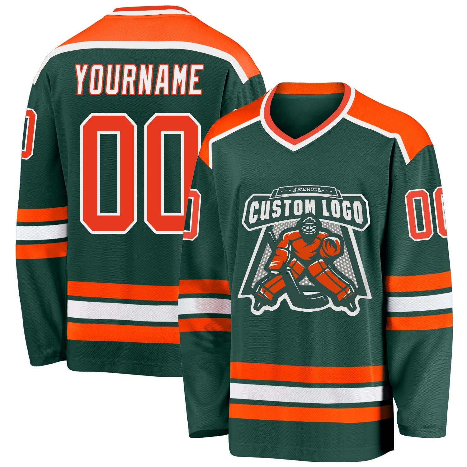 Custom Green Orange-White Hockey Jersey - Main View