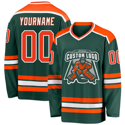 Custom Green Orange-White Hockey Jersey - Main View