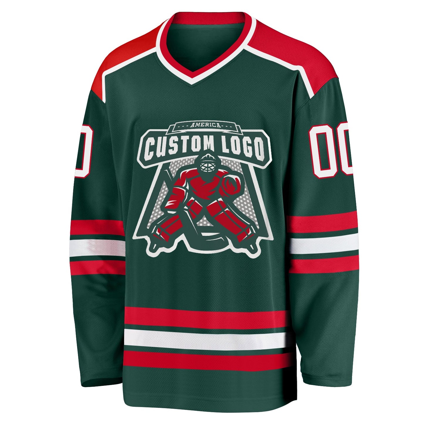 Custom Green White-Red Hockey Jersey view 2