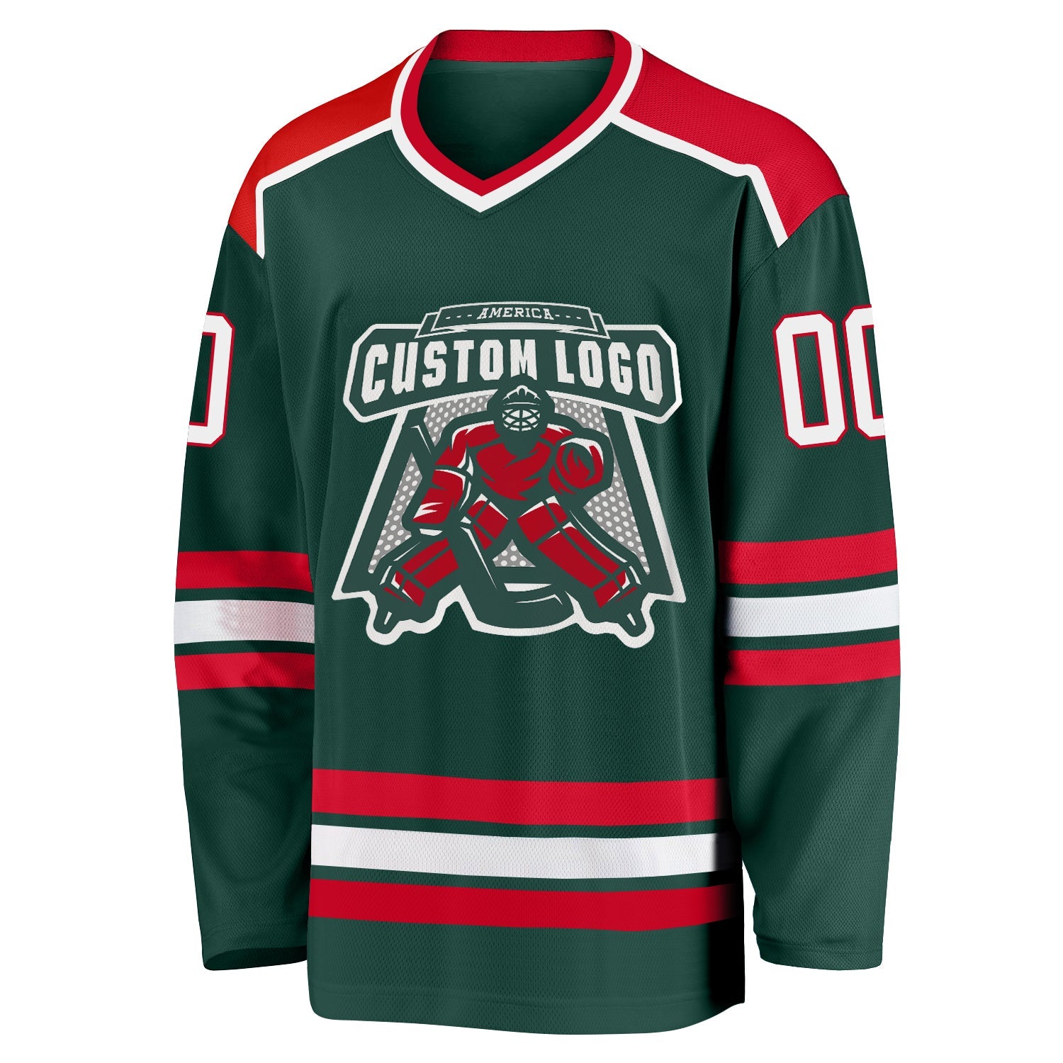 Custom Green White-Red Hockey Jersey view 2