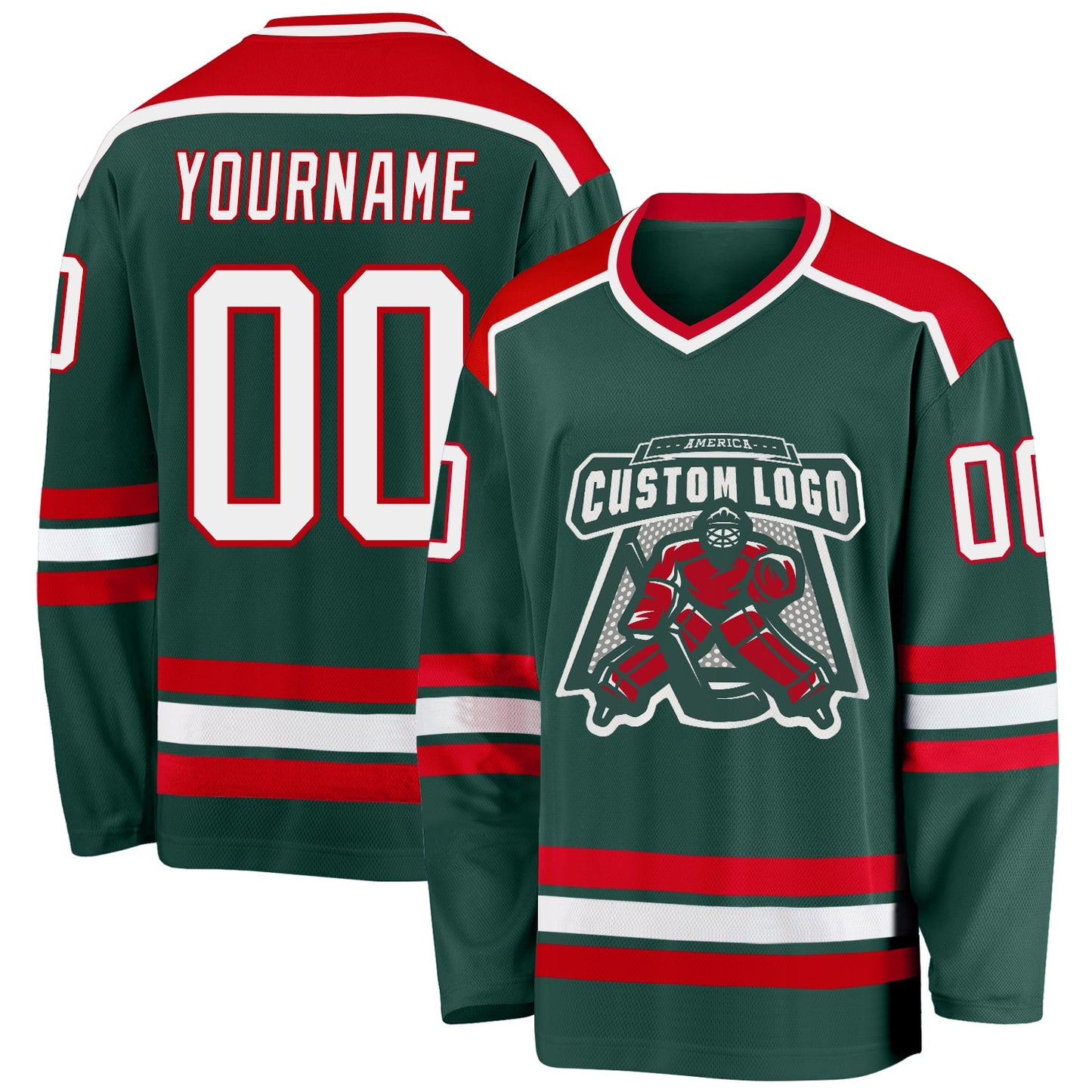 Custom Green White-Red Hockey Jersey - Main View