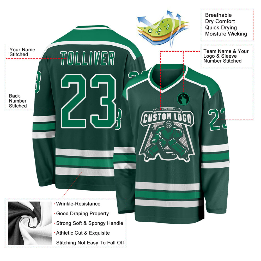 Custom Green Kelly Green-White Hockey Jersey view 3