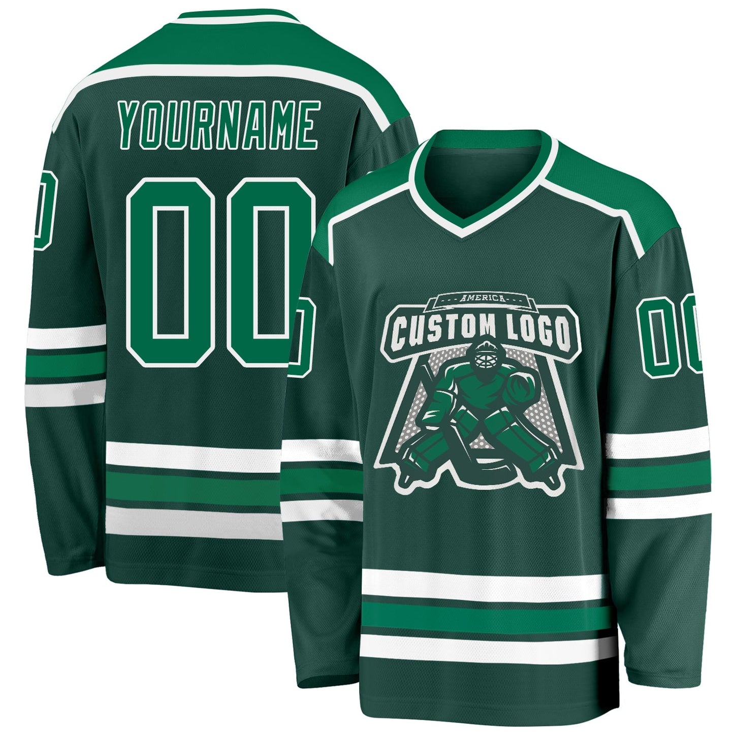 Custom Green Kelly Green-White Hockey Jersey - Main View