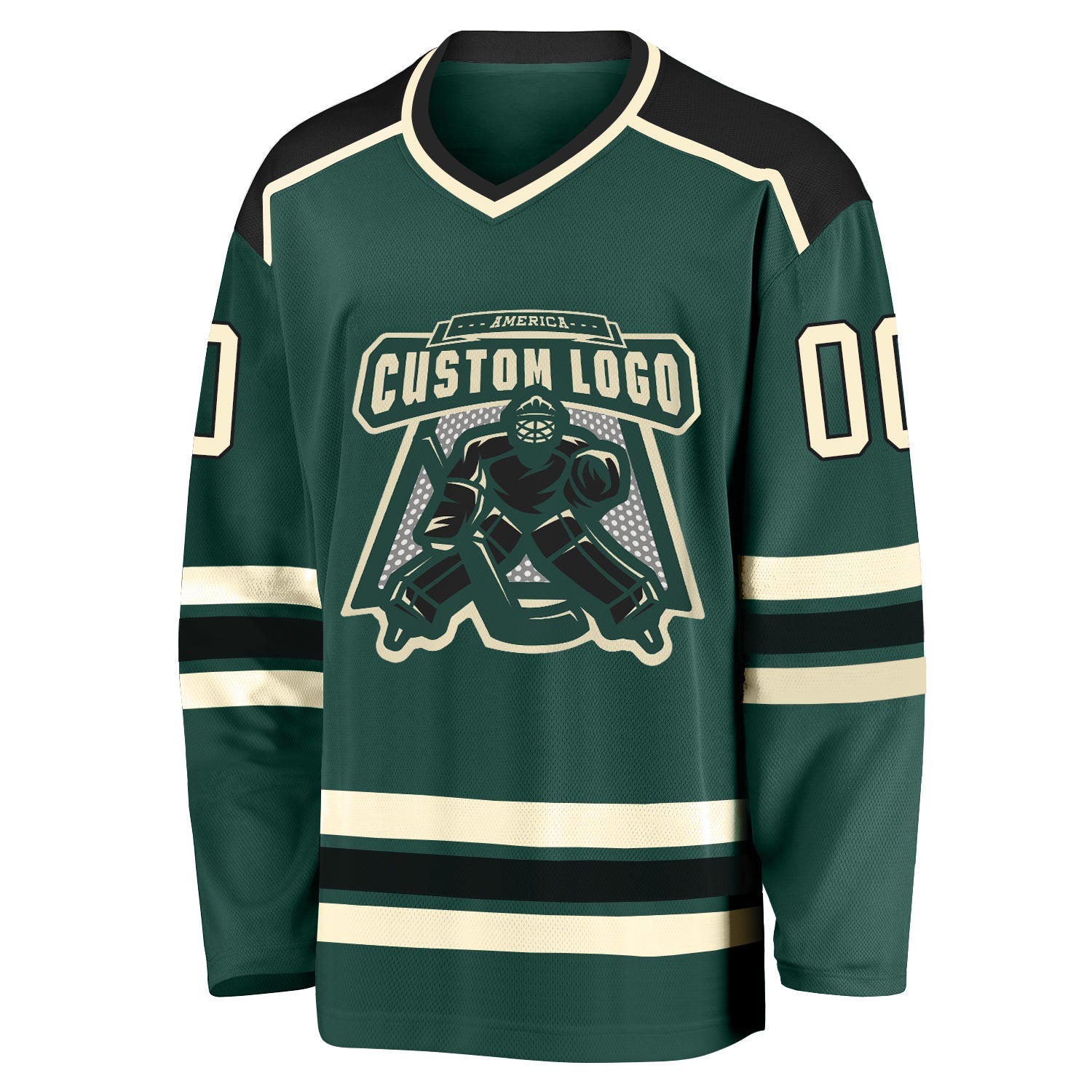 Custom Green Cream-Black Hockey Jersey view 2