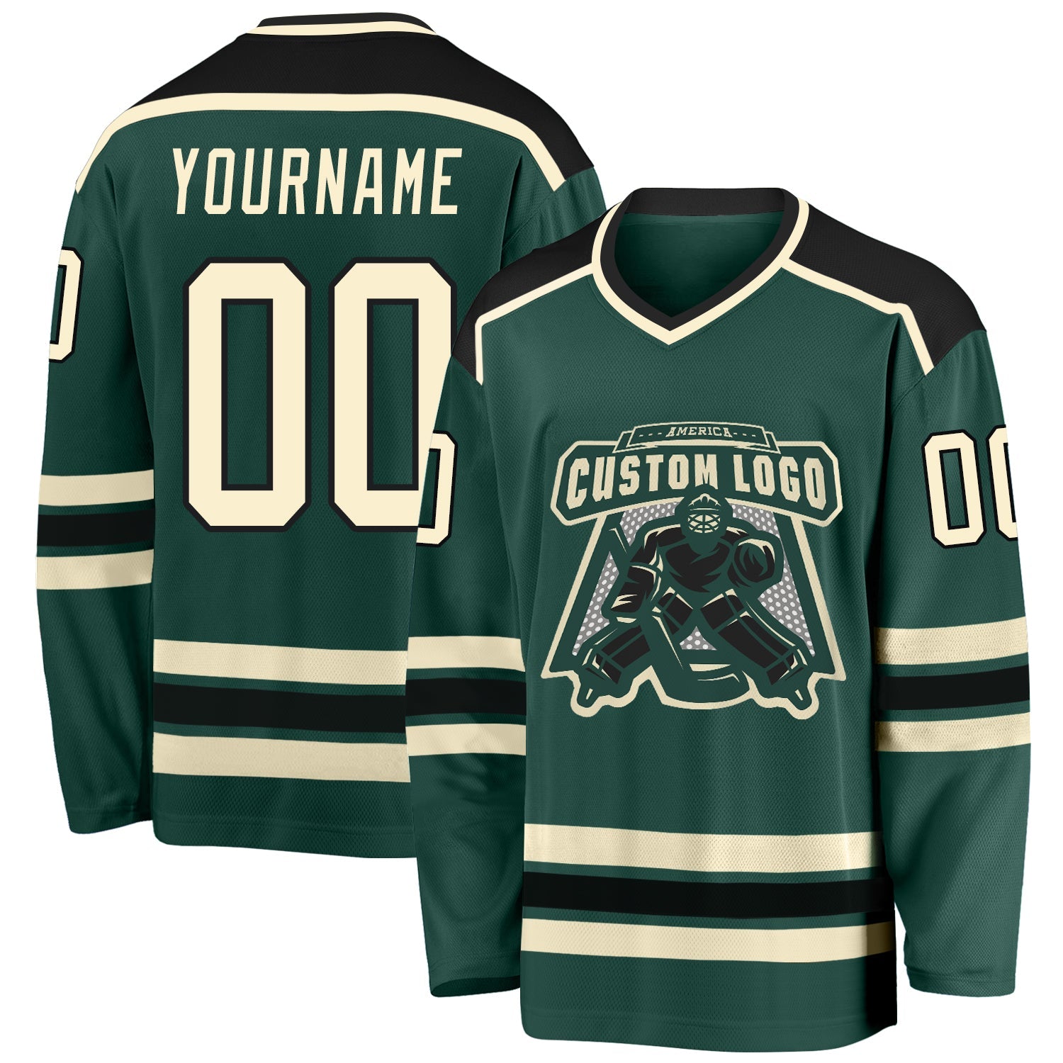 Custom Green Cream-Black Hockey Jersey - Main View