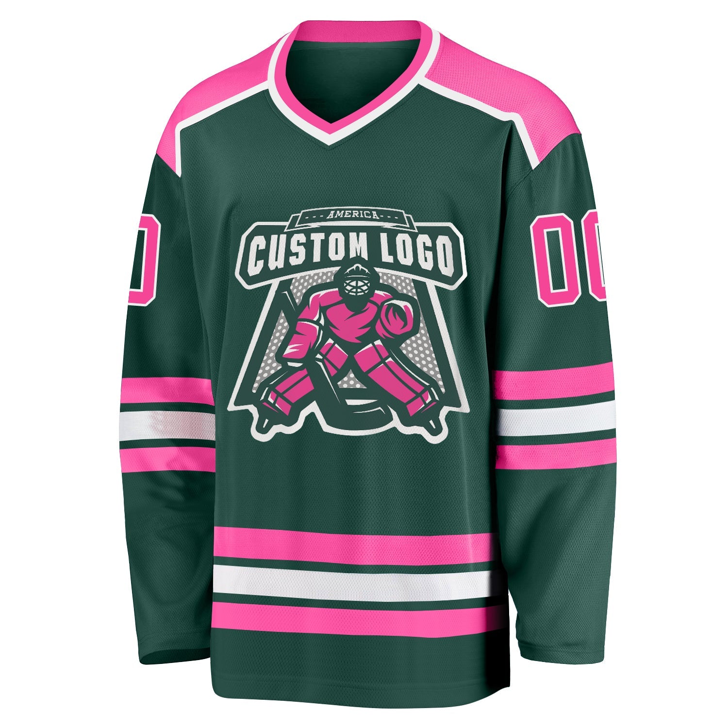 Custom Green Pink-White Hockey Jersey view 2