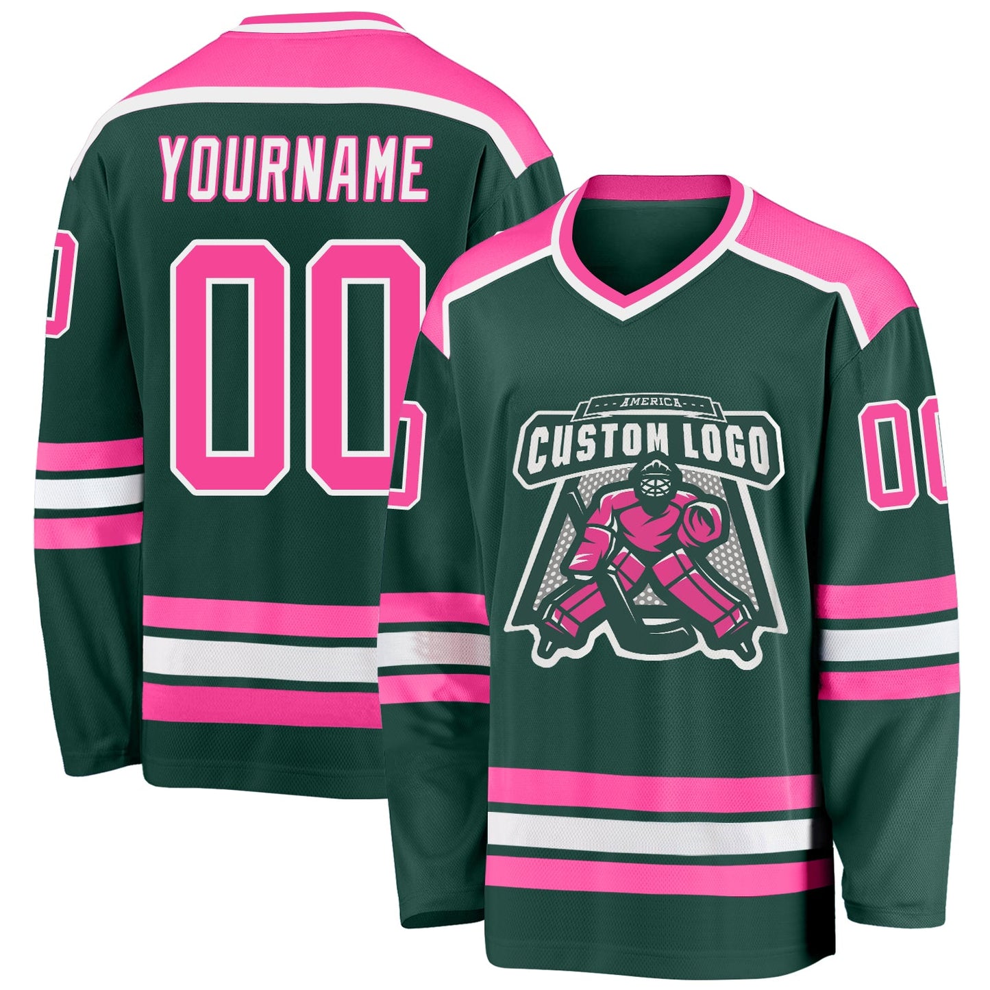 Custom Green Pink-White Hockey Jersey - Main View