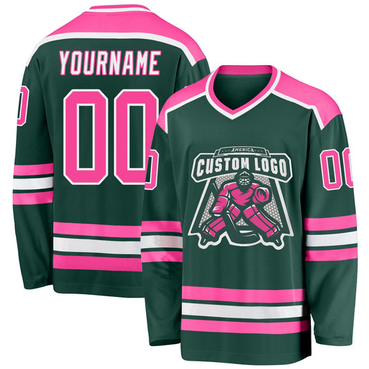 Custom Green Pink-White Hockey Jersey - Main View