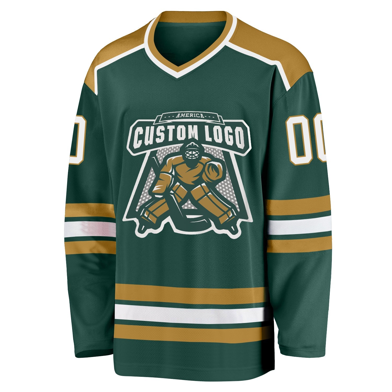 Custom Green White-Old Gold Hockey Jersey view 3
