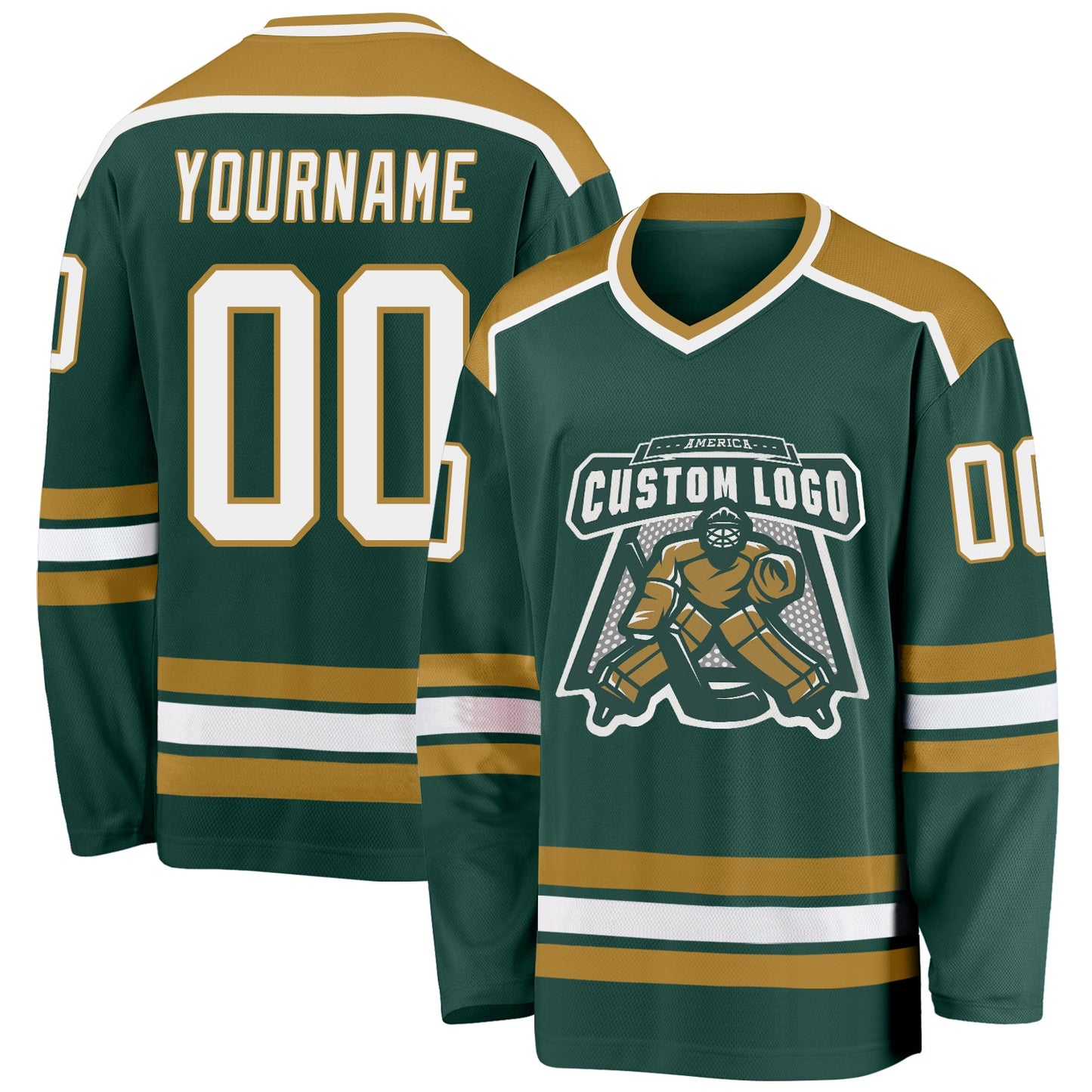 Custom Green White-Old Gold Hockey Jersey - Main View