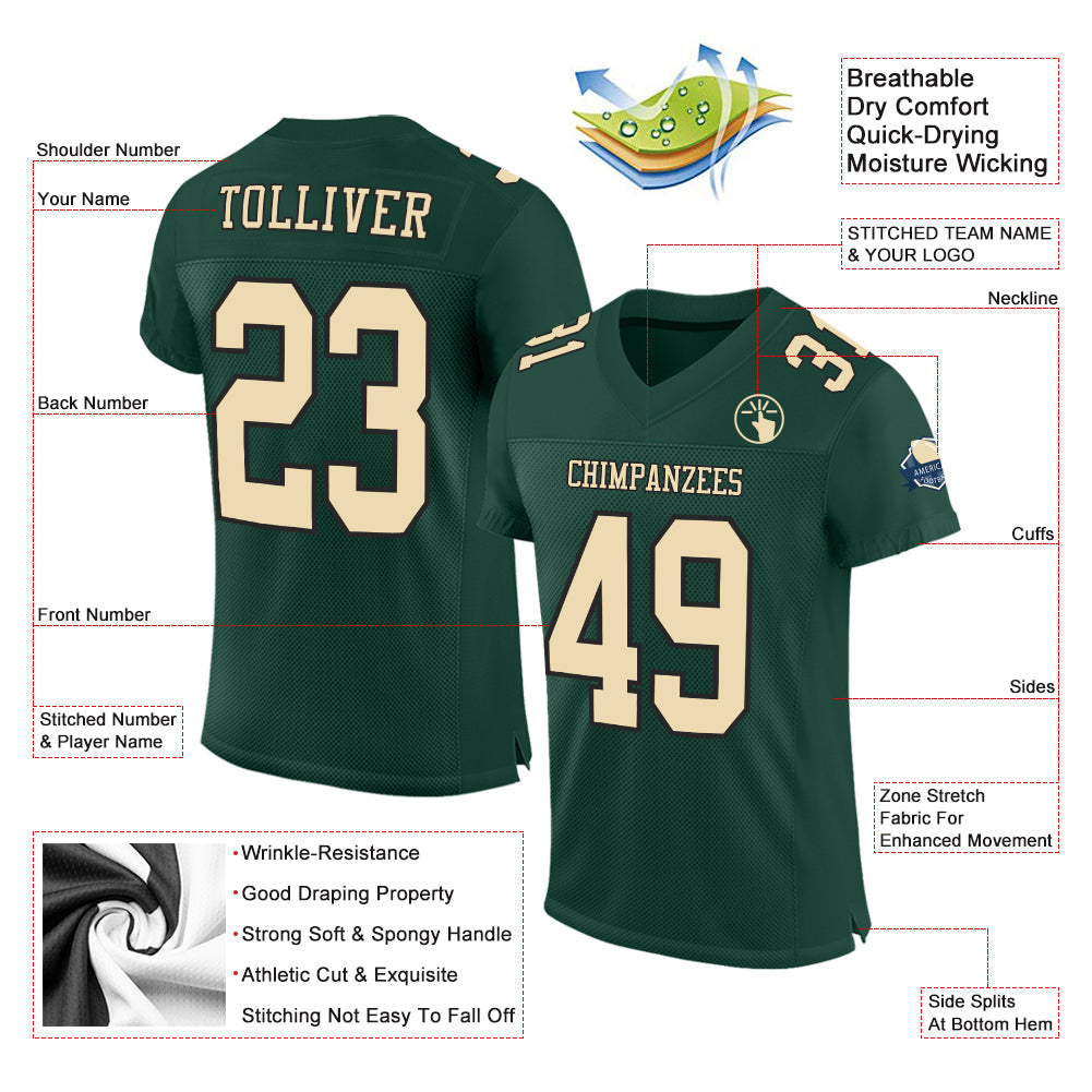 Custom Green Cream-Black Mesh Authentic Football Jersey view 2