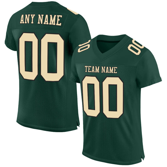 Custom Green Cream-Black Mesh Authentic Football Jersey - Main View