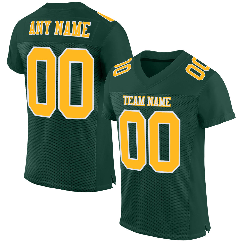 Custom Green Gold-White Mesh Authentic Football Jersey - Main View