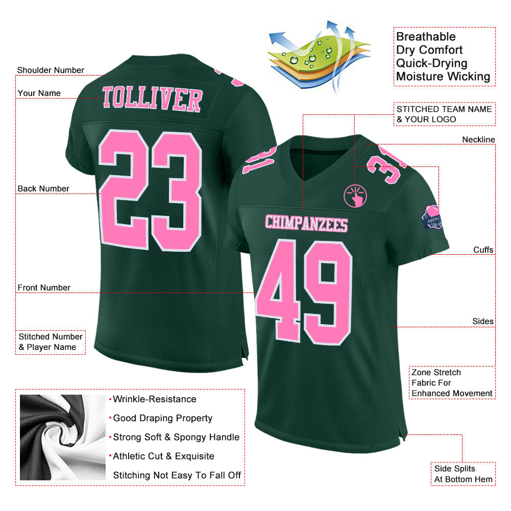 Custom Green Pink-White Mesh Authentic Football Jersey view 2
