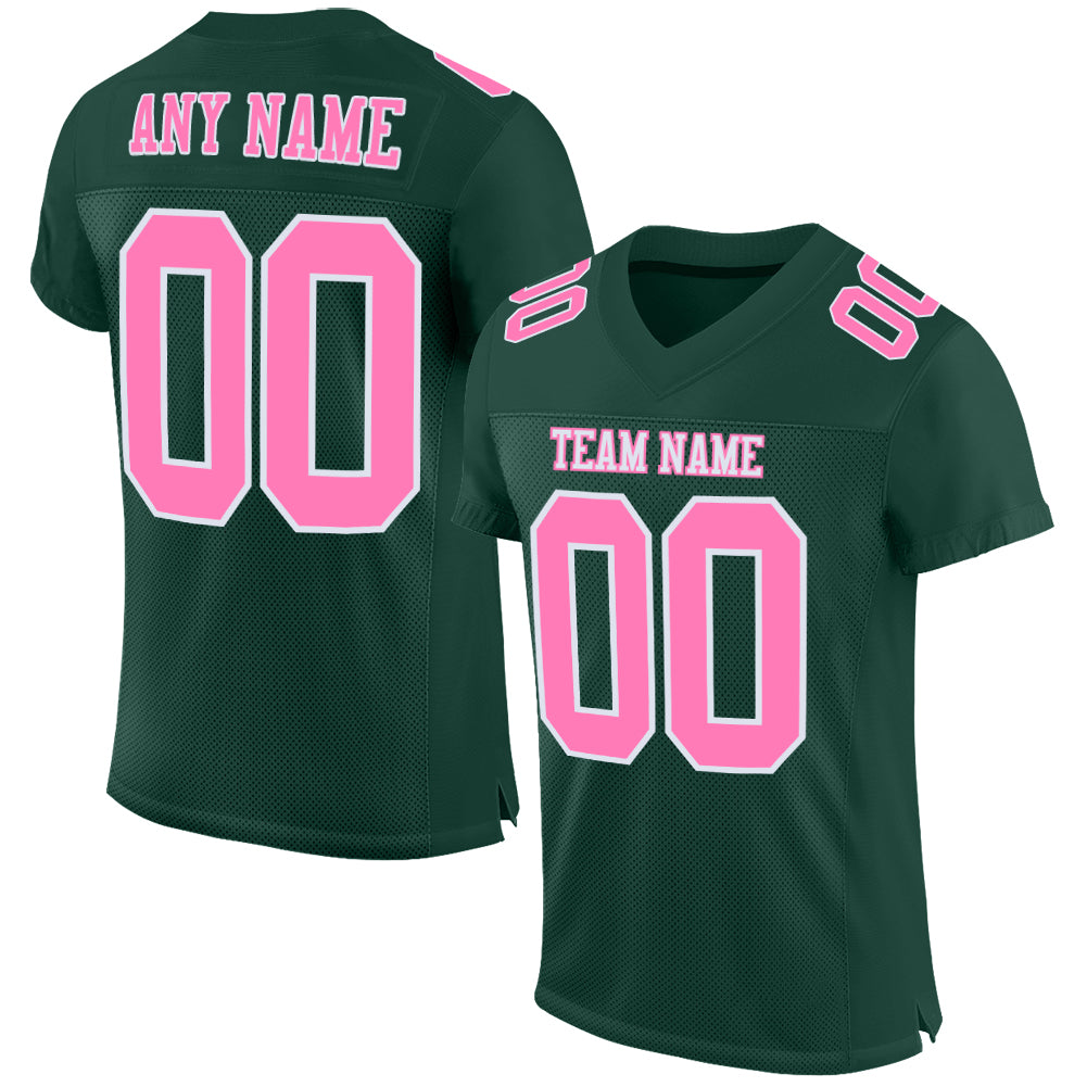 Custom Green Pink-White Mesh Authentic Football Jersey - Main View