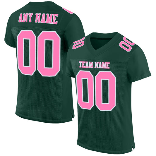 Custom Green Pink-White Mesh Authentic Football Jersey - Main View