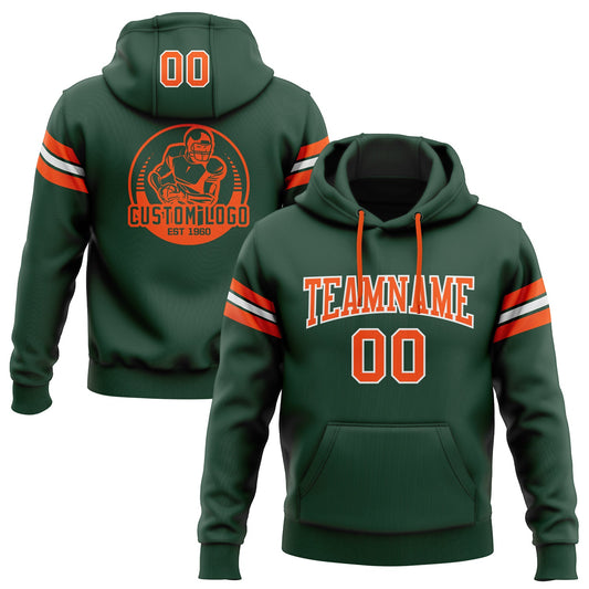 Custom Stitched Green Orange-White Football Pullover Sweatshirt Hoodie - Main View