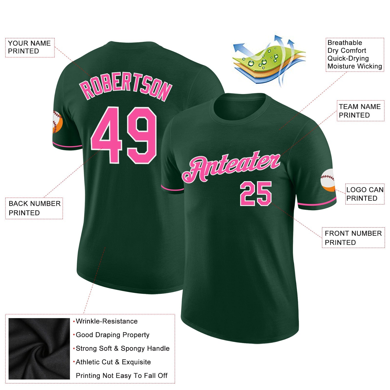 Custom Green Pink-White Performance T-Shirt view 2
