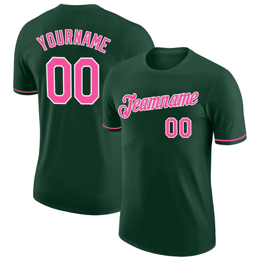 Custom Green Pink-White Performance T-Shirt - Main View