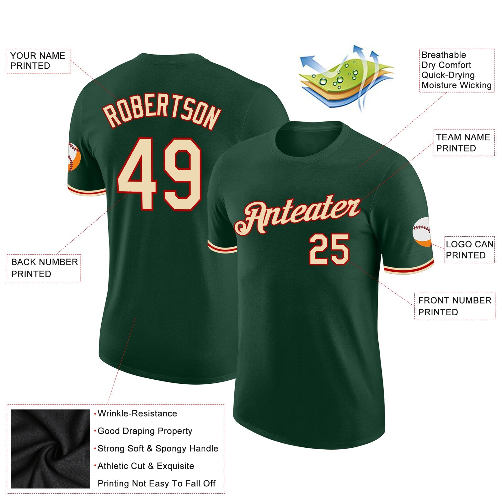 Custom Green Cream-Red Performance T-Shirt view 2