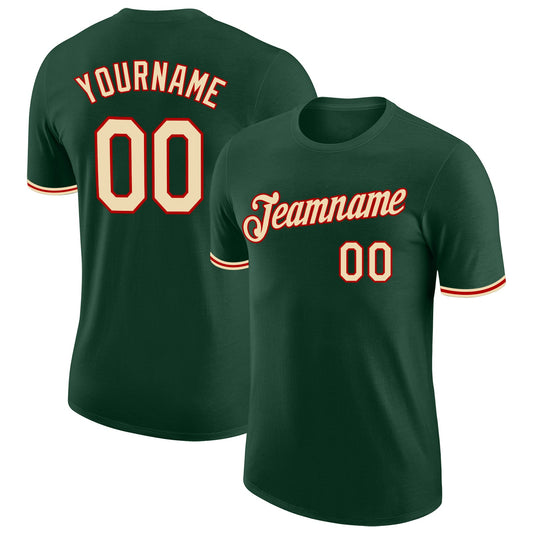 Custom Green Cream-Red Performance T-Shirt - Main View
