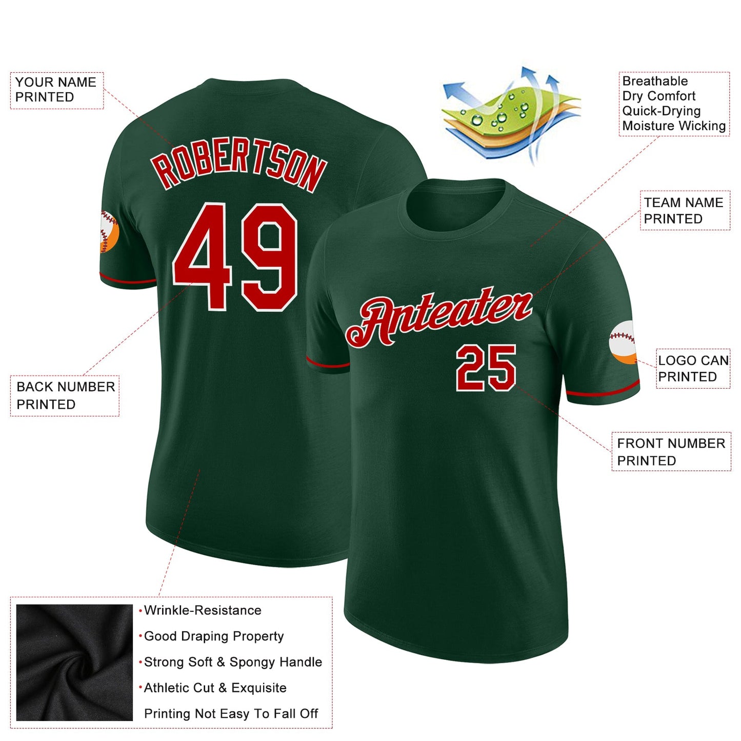 Custom Green Red-White Performance T-Shirt view 2