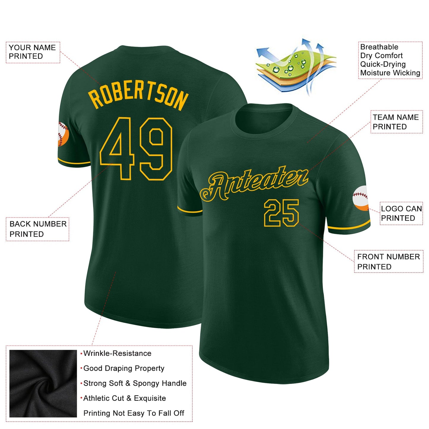 Custom Green Green-Gold Performance T-Shirt view 2
