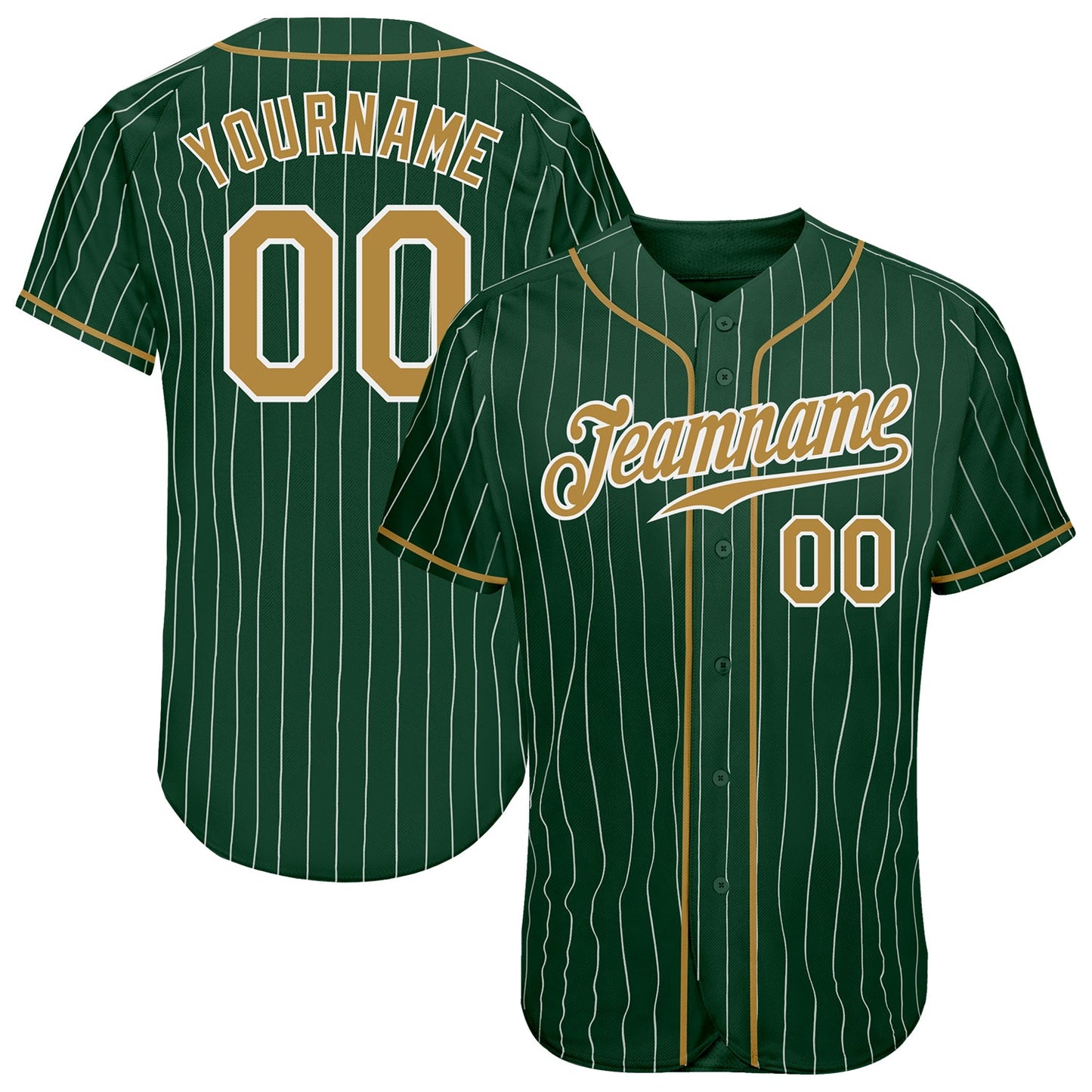 Custom Green White Pinstripe Old Gold-White Authentic Baseball Jersey - Main View