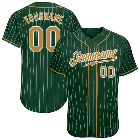 Custom Green White Pinstripe Old Gold-White Authentic Baseball Jersey - Main View