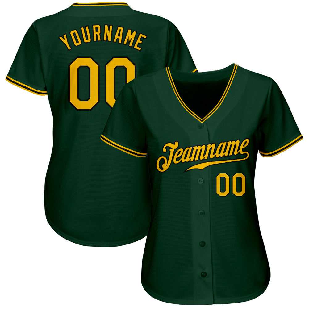 Custom Green Gold-Black Authentic Baseball Jersey view 2