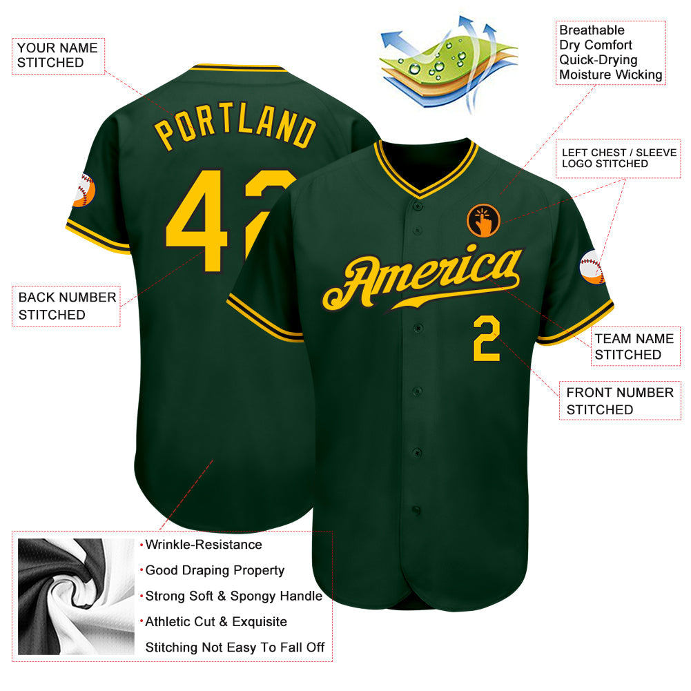 Custom Green Gold-Black Authentic Baseball Jersey view 3