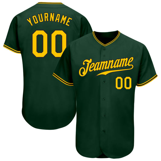 Custom Green Gold-Black Authentic Baseball Jersey - Main View