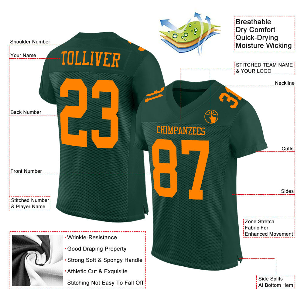Custom Green Bay Orange Mesh Authentic Football Jersey view 2