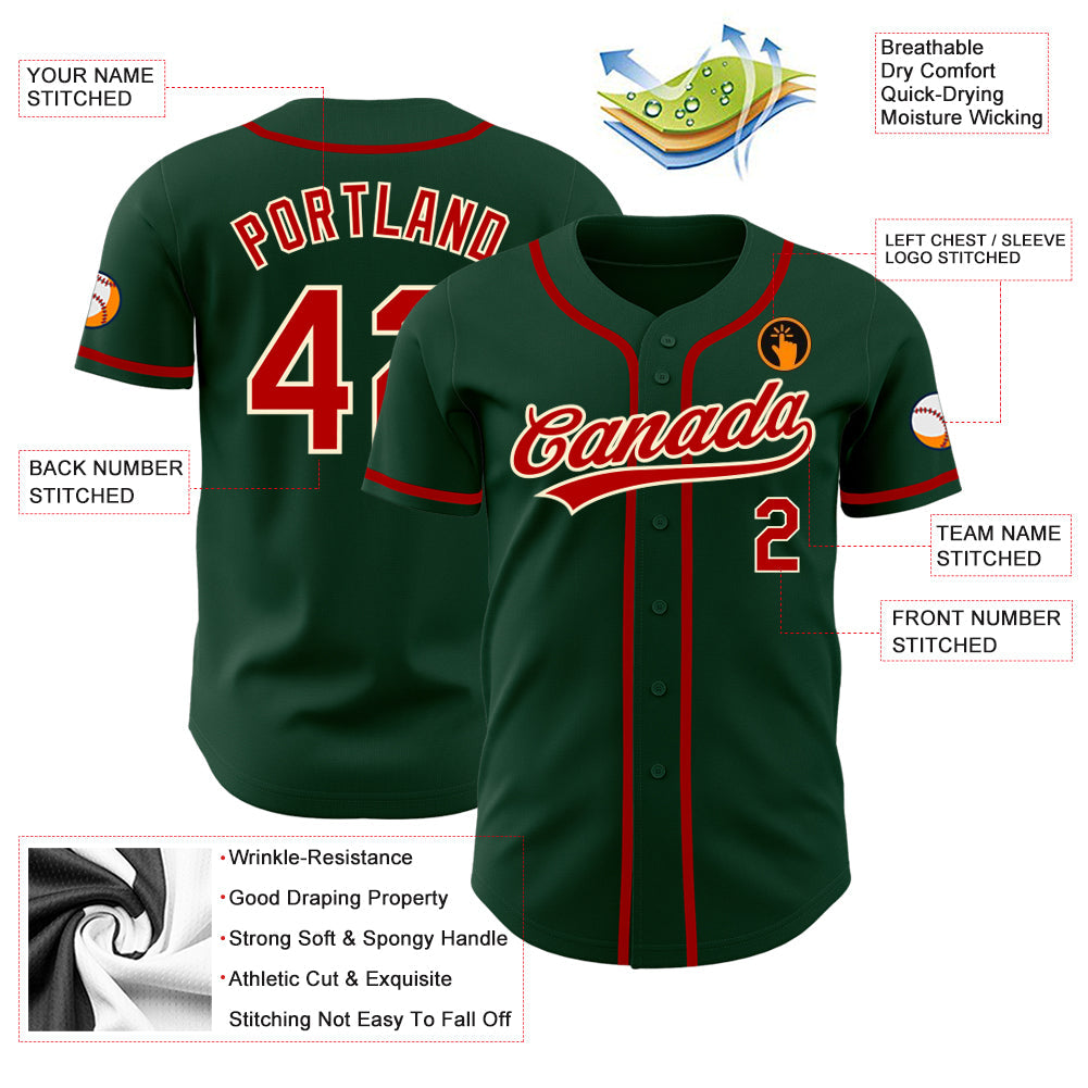 Custom Green Red-Cream Authentic Baseball Jersey view 3