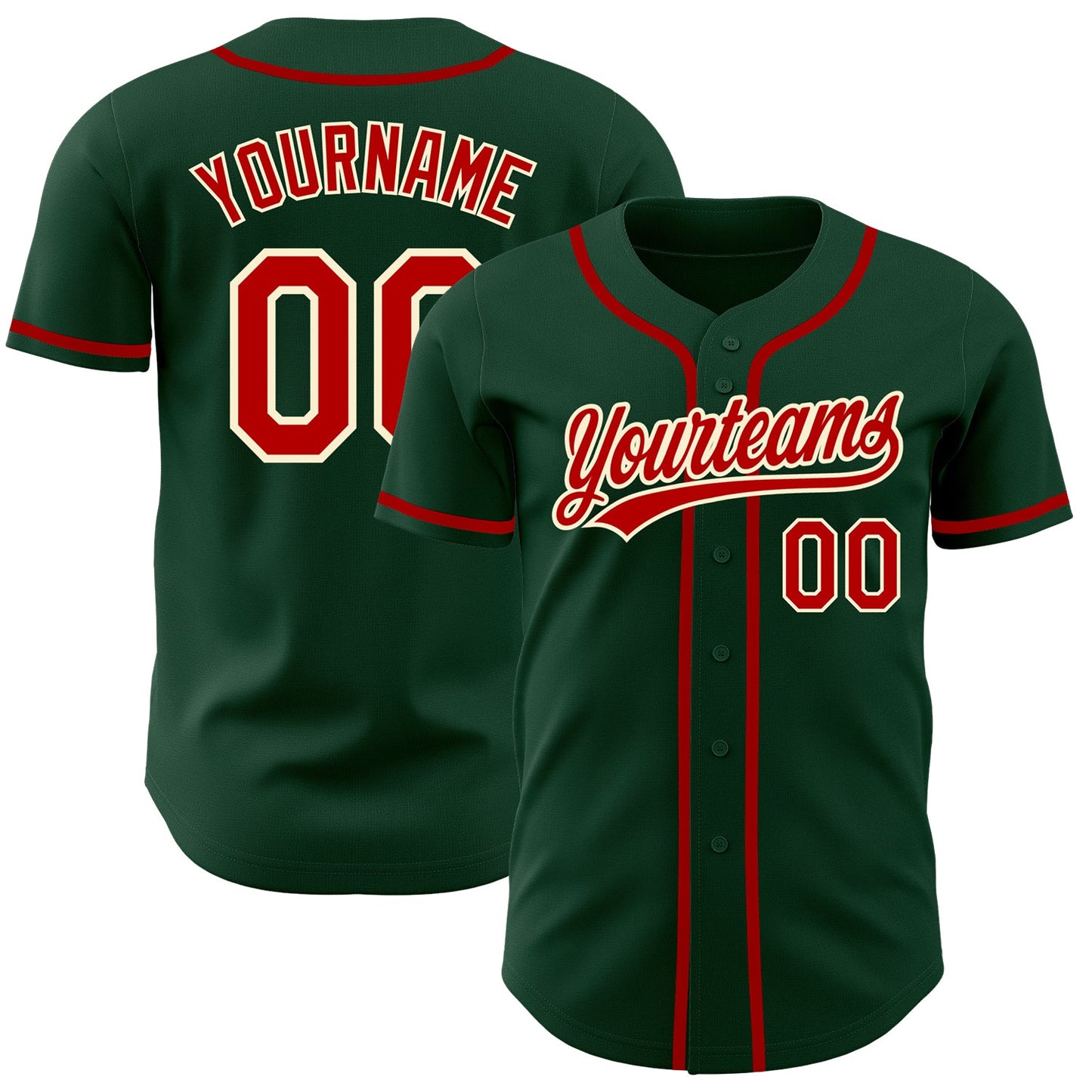 Custom Green Red-Cream Authentic Baseball Jersey - Main View