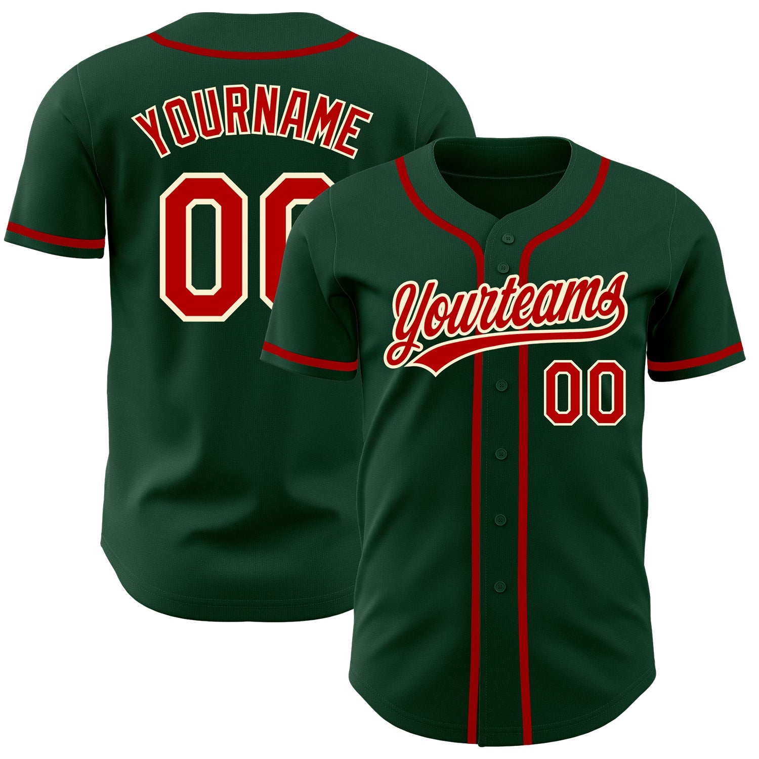 Custom Green Red-Cream Authentic Baseball Jersey - Main View