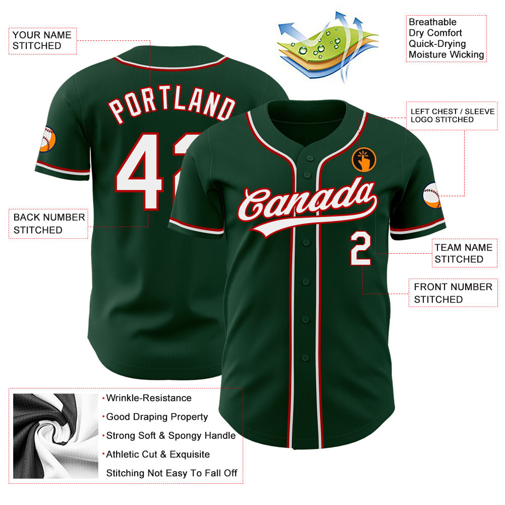 Custom Green White-Red Authentic Baseball Jersey view 3