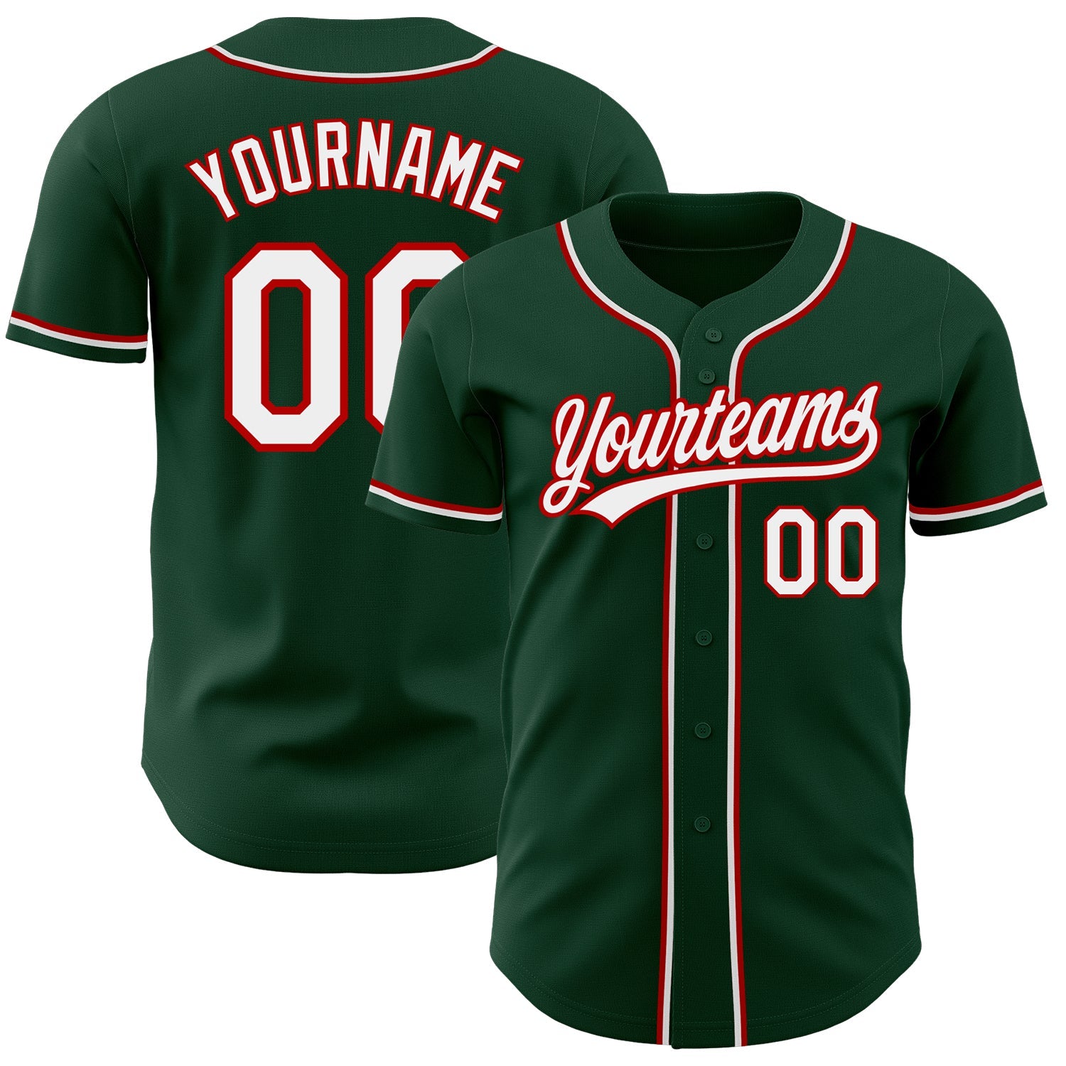 Custom Green White-Red Authentic Baseball Jersey - Main View