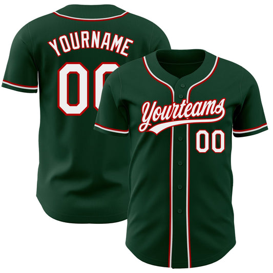 Custom Green White-Red Authentic Baseball Jersey - Main View