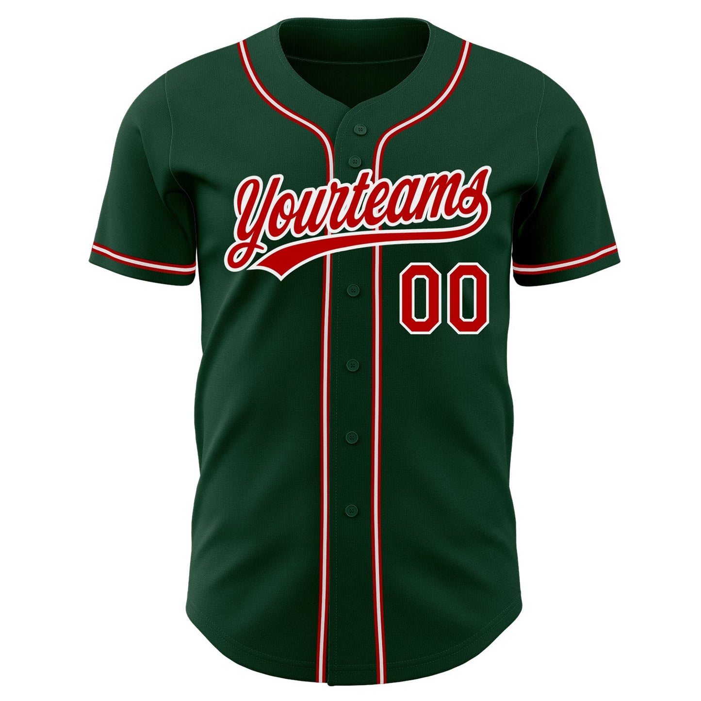 Custom Green Red-White Authentic Baseball Jersey view 2